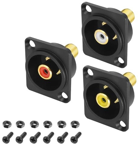 MEIRIYFA D-Typ RCA Panel Mount Adapter Terminal 3 Farbe RCA Buchse zu Buchse AV Chassis Socket Stecker für TV Audio Video Lautsprecherverstärker (3PCS)