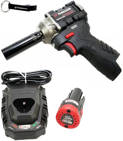 HEADNMORE® Bundle Parkside Performance PPDSSA 12 - Llave de impacto (12 V, 12 V, incluye llavero y batería de 2 Ah)