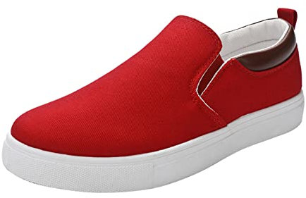 Mocasines casuales de lona de ancho ancho ancho para hombre, sin cordones, de caña baja, suela suave, antideslizante, cómodos, clásicos, zapatos planos para caminar, Red, 42 1/3 EU