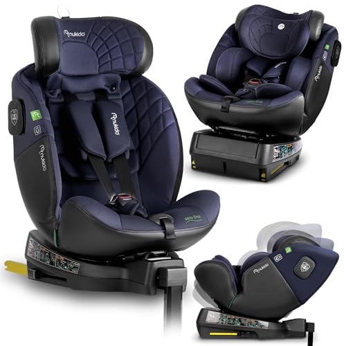 Nukido Kindersitz 360 Drehbar Autositz Kinder Kinderautositz i-Size ISOFIX 5 Punkt Sicherheitsgurt 0-12 Jahre Bis 36 kg Schwarz Blau Aero Line