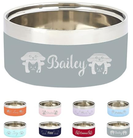 Personalized Name Pet Bowl, Stainless Steel Engraved Pet Food Bowl, Large Capacity Double Layer Heightened with Non-Slip Bottom Pad, Perfect for Dogs and Cats, Pet Gift