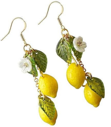 DIEKE Handgefertigte Ohrringe mit Zitronen-Design, tragbar, Harz, Berufsschmuck, Geschenk, Dekoration für Frauen, Freizeitkleidung, as the pic show, Mattiertes Kunstharz