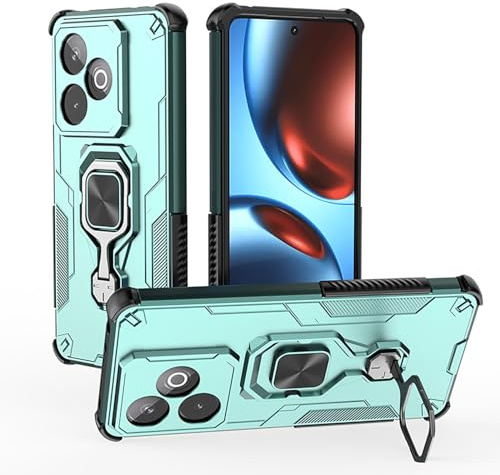 ILING Funda para Realme GT 7 5G / Realme GT 7T 5G, Ultradelgado Militar Armor Antigolpes Carcasa con 360 Metal Anillo Soporte, Dura PC y Suave Silicona TPU Bumper Cubierta Case (Verde)