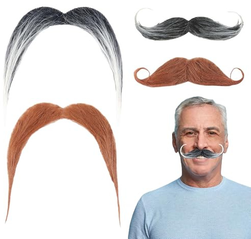 ZYEKIU Barbe Moustache 4 Pièces Barbe Fausse Moustache Deguisement | Autocollante Fausses Moustaches Pour Soirées Costumées Fête de Noël Halloween et Anniversaires Parties Photo Booth Props