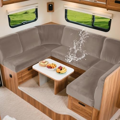 KYJSW Bezüge Für Wohnwagenpolster Samt, 100% Wasserdicht Camper Kissenbezüge Mit 4 Cord, Stretch Wohnmobile Couch Schonbezüge RV Sitzbezüge (Taupe,W 50-71cm, D 56-66cm)