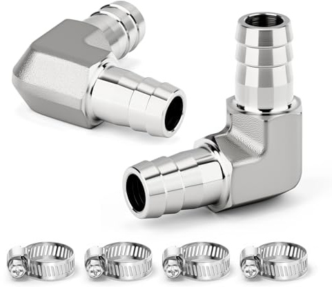 ERGAOBOY 2 piezas de racores acodados de 90 grados para mangueraacero inoxidable 304conector en forma de L de 16 mm para combustible/aire/líquido/gas con abrazadera para manguera