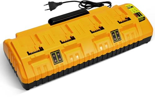 Four-Port 12 V/18 V/20 V Li-Ionen-Akkuladegerät, kompatibel mit DW – intelligente LED-Anzeige, Überhitzungs-/Überladeschutz, Wandmontage-Design