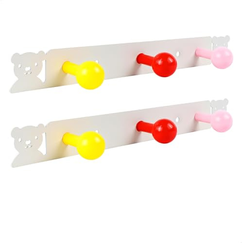 letuxaamz Kindergarderobe, Kinder Garderobe Kindergarderobe Haken, 2er Set Bunte Wand Hakenleiste, 26x3cm Feuchtigkeitsbeständig und Stabil für Kinderzimmer Bad Wohnzimmer