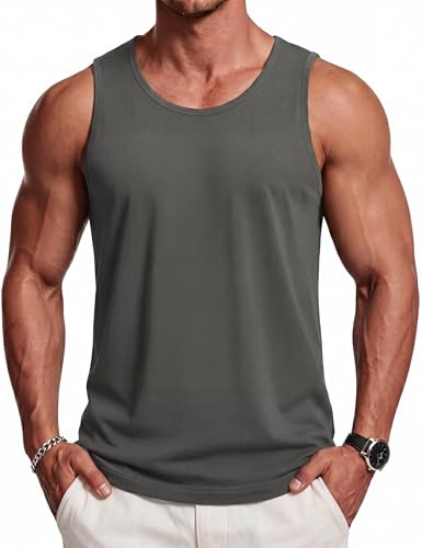 TACVASEN Men's Gym Vests UPF 50+ Cotton Sleeveless T Shirts Running Tops | Summer Cooling Vest Workout Gym Mucsle Swim Shirt