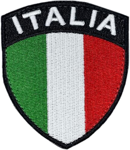 Toppa Ricamata Bandiera Italia a Scudo 7,5x6,5 cm con Fissaggio a Strappo | Patch Velcro personalizzate per abbigliamento tattico, alta definizione, colori vivaci, lavabile in lavatrice