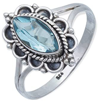 mantraroma Ring Damen Silber 925 blau Topas Edelstein blau ausgefallen verspielt