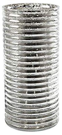 Sandra Rich Zylinderglas, Windlicht, Kerzenglas, Vase, Glas Groove Silber verspiegelt. 23 cm.