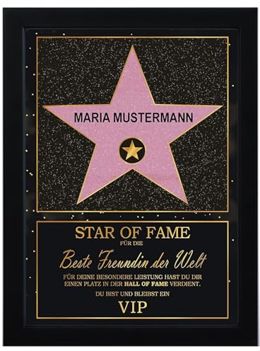 Multionline Star of Fame- Hollywood Stern im Walk of Fame-Design für die beste Freundin – Personalisiert (mit Wunschnamen) inkl. Bilderrahmen