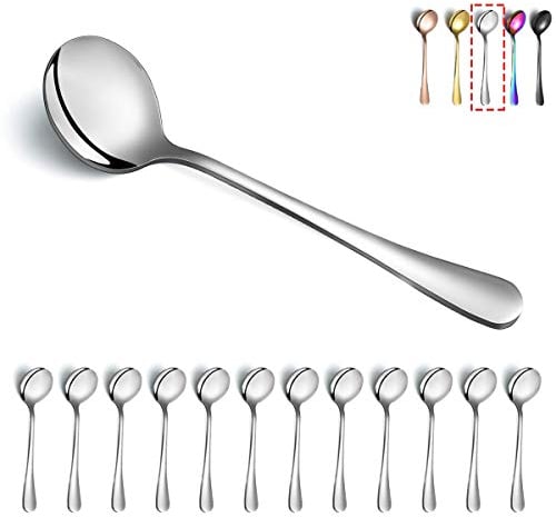 Cuillères à soupe, Kyraton 12 pièces cuillères rondes en acier inoxydable, cuillère à dîner, cuillères à soupe, argenterie lavable au lave-vaisselle lot de 12