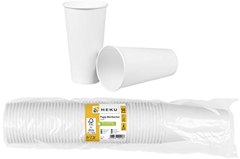 HEKU 50 weiße Pappbecher 0,5l | Frischfaser mit Beschichtung | Umweltfreundlich & recyclingfähig | FSC-Zertifiziert | Für Heiß- und Kaltgetränke | Ideal für Veranstaltungen, Büros und Cafés