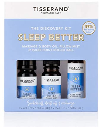 Tisserand Aromatherapy - Sleep Better Discovery Kit - Rollerball, Body Oil & Pillow Mist - 100% Natural Pure Essential Oils - 2x9ml, 1x10ml