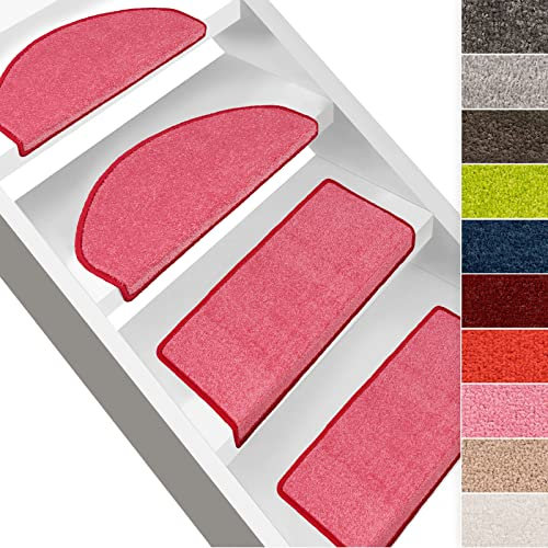 Floordirekt Stufenmatten Dynasty Velours | Halbrund oder Eckig | Treppenmatten in 10 Farben | Strapazierfähig & pflegeleicht | Stufenteppich für Innen (Rosa, Halbrund 65 x 23,5 cm)