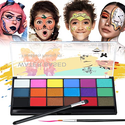 Janolia Pintura Facial Kit de Maquillaje Infantil, Pintura Corporal Pintura Cara para Niños, Carnaval Pintacaras con Pincel, Perfecta para Cosplay Navidad Halloween Semana Santa Fiestas Temáticas