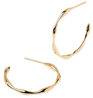 PDPaola Ohrringe Vanilla Wellenförmige Creolen aus vergoldetem Silber, Ringdurchmesser: 30 mm, Durchmesser Innere Kreole: 29 mm, AR01-306-U