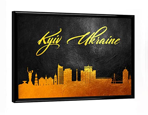 artboxONE Poster mit schwarzem Rahmen 18x13 cm Städte Kyiv Ukraine Gold Skyline - Bild Gold Gold Kyiv