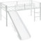 GOPLUS Cama infantil, litera con escalera y tobogán extraíble, 198 x 96 x 109 cm, carga máxima 150 kg, valla de seguridad, espacio de almacenamiento amplio bajo cama (blanco)