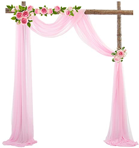 Querbehang 70*550cm, Hochzeitsbogen Vorhang Deko, Hochzeit Vorhang Chiffon Stoff, Vorhänge Hochzeit Bogen, Vorhang Organza Stoff Tüll Dekorationen Party Hintergrund Traubogen Dekostoff (Rosa)