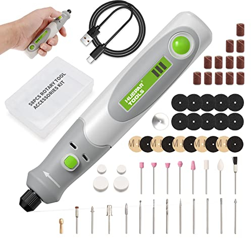 Huepar Tools Cordless Rotary Tool, USB Charging, 58Pcs Accessories, 5000rpm to15000rpm Rotary Tool Kit for Polishing, Carving, Cutting, Cleaning, DIY, Small Projects