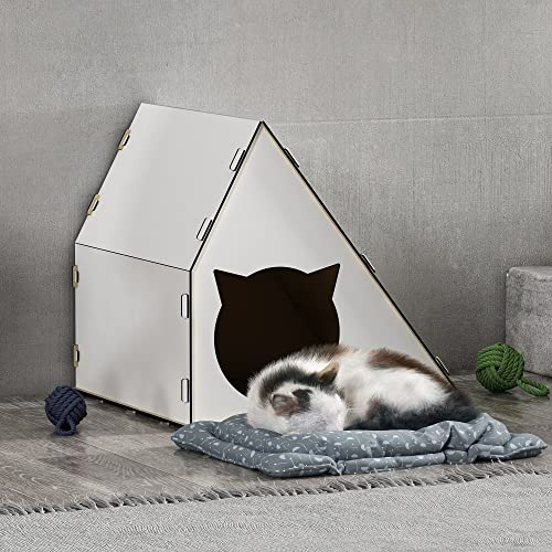 [en.casa] Katzenhaus Lani für Indoor-Katzen Katzenhöhle aus MDF 40 x 42 x 40 cm Rückzugsort Versteck für Katzen und Kleintiere Weiß