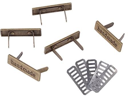 5 Sätze Handgefertigte Metalletiketten, Handmade knöpfe Metall, Häkeletikett mit 2 Löchern DIY Handwerk Schmuck Herstellung Zubehör Basteln Dekorationen Handmade Kleidungszubehör Dekor Buttons Etikett