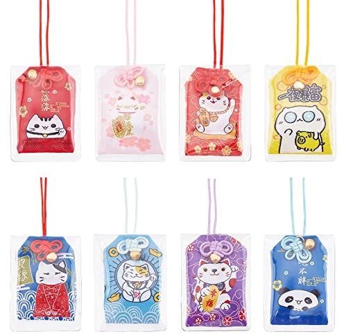 WEBEEDY 8 Stück Japanisches Omamori Amulett Japanischer Glück Segen Tasche Amulett Glücksbringer Japanische Omamori Sachet Glück Amulett Charms Katze Zum Aufhängen
