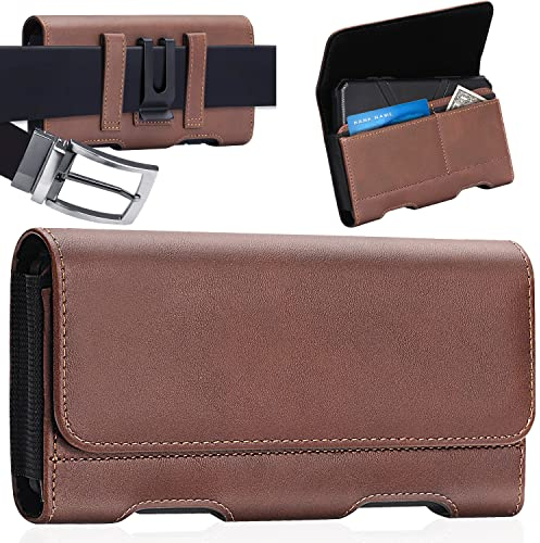 Handy Gürteltasche für iPhone,Samsung Magnetverschluss Handyholster mit ID-Kartenhalter Tasche, Handytasche Gürtel für Smartphone (XL (17.4x9.2x1.9 cm), Braun)