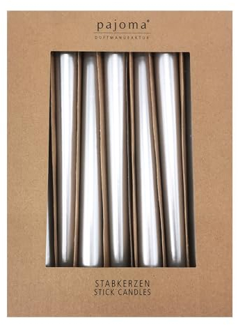pajoma® Stabkerzen Silber-Metallic 10 Stück - Höhe 25 cm ø 2,2 cm | Brenndauer 7 Stunden, Premium Qualität - einfarbige Spitzenkerzen