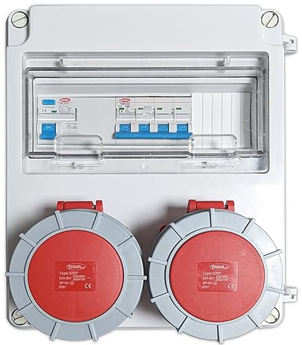 Caja electrica 2 Tomas IP67 Trifásicas Con Magnetotérmico 32A Y Diferencial Caja IP65