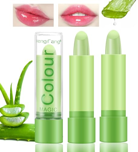 Desing Wish 2 Stück Aloe Vera Lips Lippenstift Farbwechselnder Temperaturempfindlicher Faebverändernder Lippenstift Set Pink Magic Lip Gloss Balm Jelly Lipstick 24 stunden Mädchen Geburtstage Geschenk