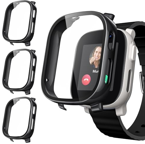 Upeak 3 Stück Schutzhülle für Xplora X6 Play Kids Displayschutz, Hard PC Hülle mit Panzerglas Schutzfolie, Gehäuse Rundum Schutz Case Cover for X 6 Play Uhr Kinder (Nicht für X6 Play Gen 2), Schwarz
