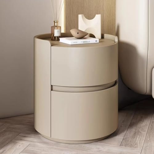 ERICAT Runder Nachttisch, Kleines Nachttischchen-Set für Schlafzimmer Aus Holz, Nachtschrank mit Außenleder, Nachtkommode mit Stauraum, für Schlafzimmer Wohnzimmer (Color : Brown, Size : 45x45x50cm)