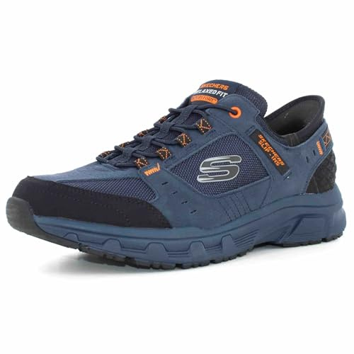 Skechers Herren Oak Canyon Consistent Winner Slip-InTurnschuhe, Navy Leather/Textile/Orange Trim, 41.5 EU