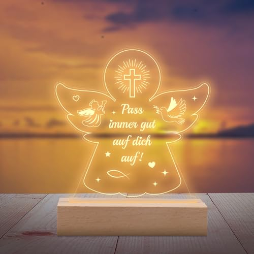 APODESS Nachtlicht Kinder Taufgeschenke für Mädchen Jungen Schutzengel Kommunion Geschenke Konfirmation Deko Taufe Tischdeko Christliche Nachttischlampe Erstkommunion Geschenke für Neugeborenes