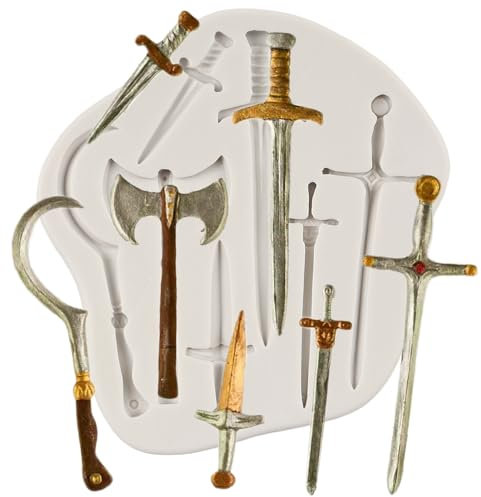 Weapons Sword Silicone Mold Axe Knife Fondant Molds for Cake Decoration Cupcake Topper Chocolate Candy Sugar Craft Polymer Resin Clay Gum Paste