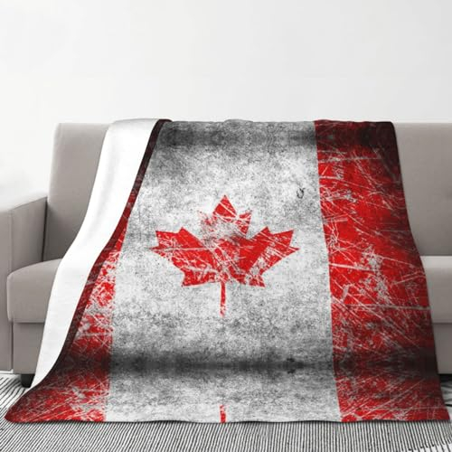 Flanell-Überwurfdecke mit Kanada-Flagge – Mikrofaser-Flanell-Decken für Sofa, Bett, Couch und Reisen, 320 g Flanell