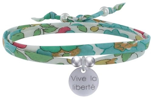 LES POULETTES BIJOUX - Armband Doppelter Link liberty und 925 Silber Medaille Vive la Liberté - Grün