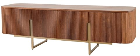 Riess Ambiente Design TV Board Gatsby 160cm braun mattgold Mangoholz Retro, Fernsehschrank für Dein Wohnzimmer