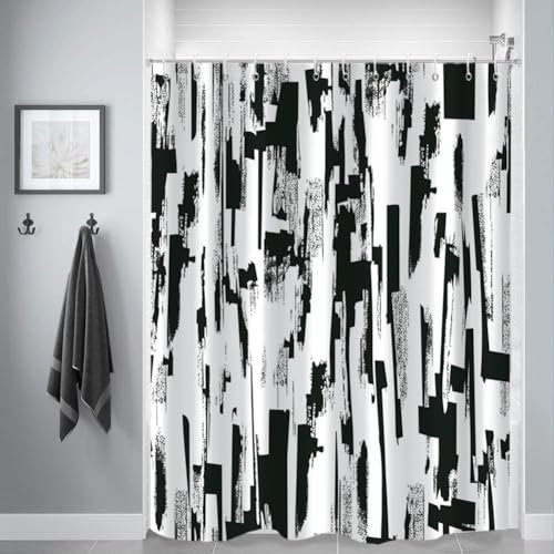 GKLEASG Cortina de ducha en blanco y negro, abstracto, moderno, pintura artística degradada, lavable a máquina, tela impermeable para decoración de baño, bañera con ganchos, 72 x 72 pulgadas