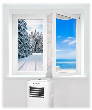 OPTIMEA KIT-FEN-4MISO Kit Fenêtre Isolant Universel, kit de calfeutrage pour clim mobile, tissu thermique chaud/froid, fenetre, porte-fenêtre, velux