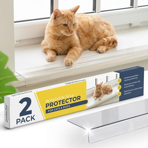 PROTECTO Clear Window Sill Protector - 2-Pack 75X8.5cm Ultra-Strong Window Guards from Dog & Cat Scratching Chewing & Clawing, Keep Your Sill Smooth & Paws Safe, Anti Scratch Window Sill Cover