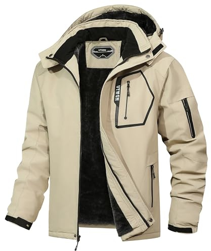 UTWGN Herren Skijacke Winter Warm Schneemantel Wasserdicht Windbreaker Kapuze Arbeit Outerwear Snowboardjacken