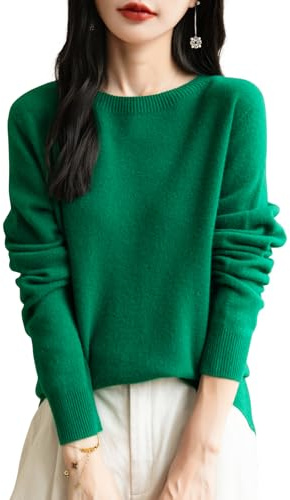Chanyarn Women's 100% Merino Wool Crewneck Jumper 2024 First-Line Ready to Wear Long Sleeve Seamless Knit Jumper (Green,XL)