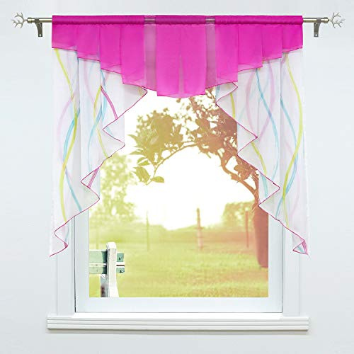 SCHOAL Scheibengardinen Küche Transparente Bistrogardinen Voile Kurzgardinen Kleinfenster Gardinen mit Tunnelzug 1 Stück BxH 100x100cm Rosa