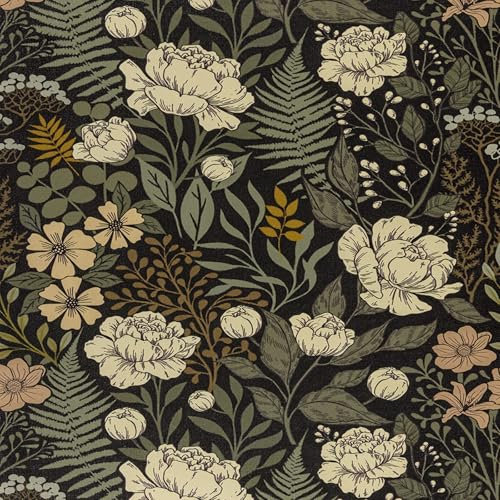Decoroom Peel and Stick Wallpaper Floral 44x300cm Self Adhesive Wallpaper Black Sticky Back Plastic Waterproof Vinyl Wrap for Living Room Bedroom Wall Furniture Stickers