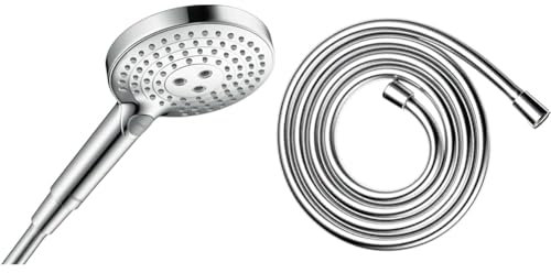 hansgrohe Raindance Select S - Pommeau de douche 3 types de jet, Douchette à main ronde & Isiflex - Flexible de douche universel 2,00 m, tuyau de douche avec protection anti-pliure